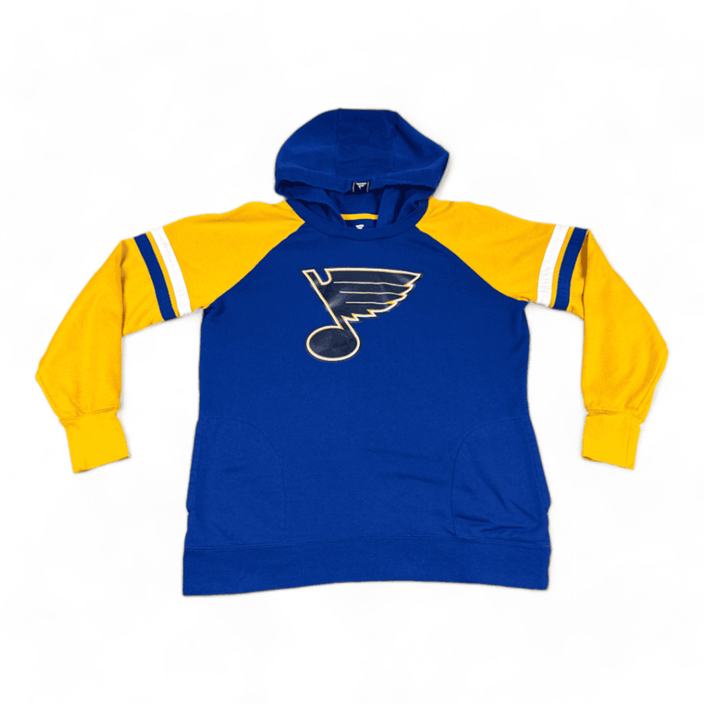St Louis Blues Sweater Womens LARGE Blue Yellow Hoodie Pullover NHL Hockey